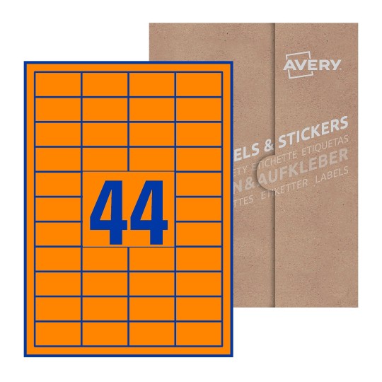 folha branca com 44 etiquetas adesivas retangulares 47x25 com caixa de embalagem de papel - Etiquetas adesivas retangulares Avery® 47 x 25 mm