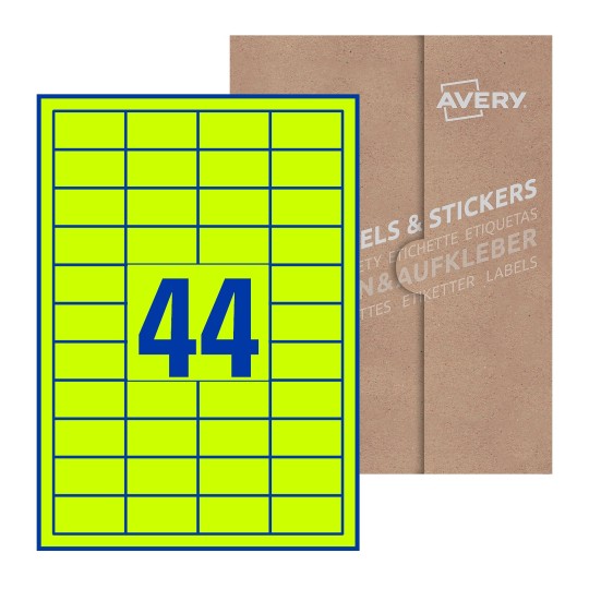 folha branca com 44 etiquetas adesivas retangulares 47x25 com caixa de embalagem de papel - Etiquetas adesivas retangulares Avery® 47 x 25 mm
