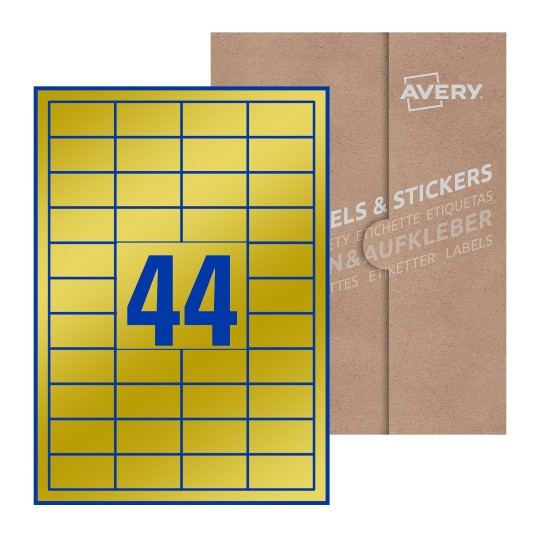 folha branca com 44 etiquetas adesivas retangulares 47x25 com caixa de embalagem de papel - Etiquetas adesivas retangulares Avery® 47 x 25 mm