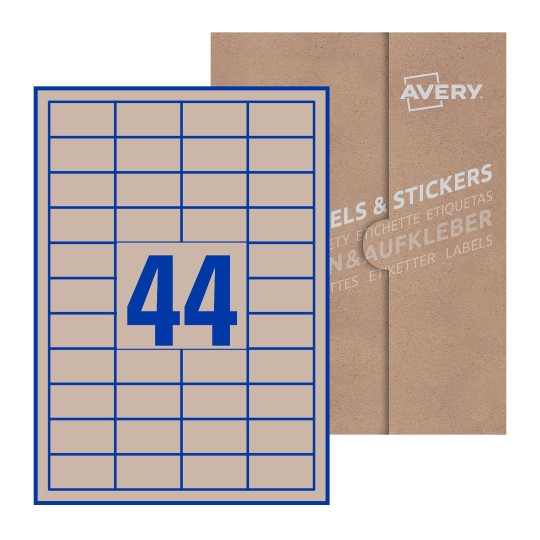 folha branca com 44 etiquetas adesivas retangulares 47x25 com caixa de embalagem de papel - Etiquetas adesivas retangulares Avery® 47 x 25 mm