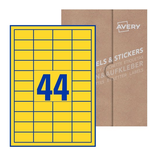 folha branca com 44 etiquetas adesivas retangulares 47x25 com caixa de embalagem de papel - Etiquetas adesivas retangulares Avery® 47 x 25 mm