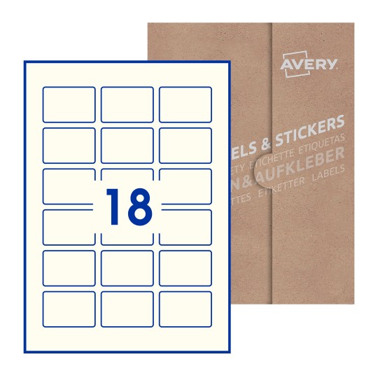 folha branca com 21 etiquetas adesivas retangulares 54x37 com caixa de embalagem de papel - Etiquetas adesivas retangulares Avery® 54 x 37 mm