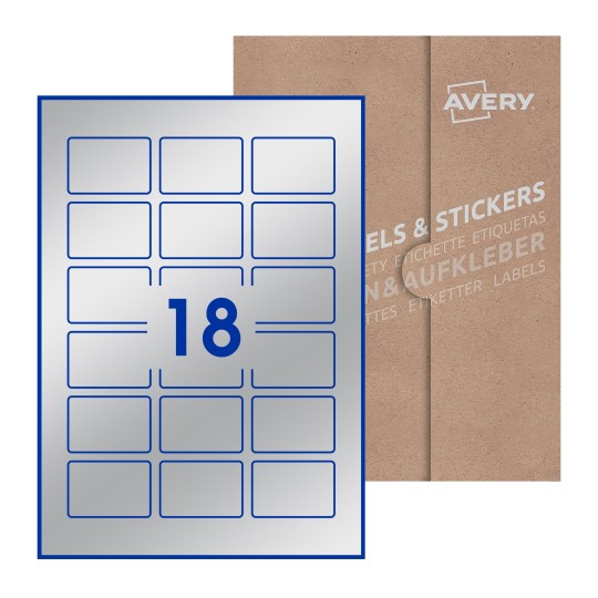 folha branca com 21 etiquetas adesivas retangulares 54x37 com caixa de embalagem de papel - Etiquetas adesivas retangulares Avery® 54 x 37 mm