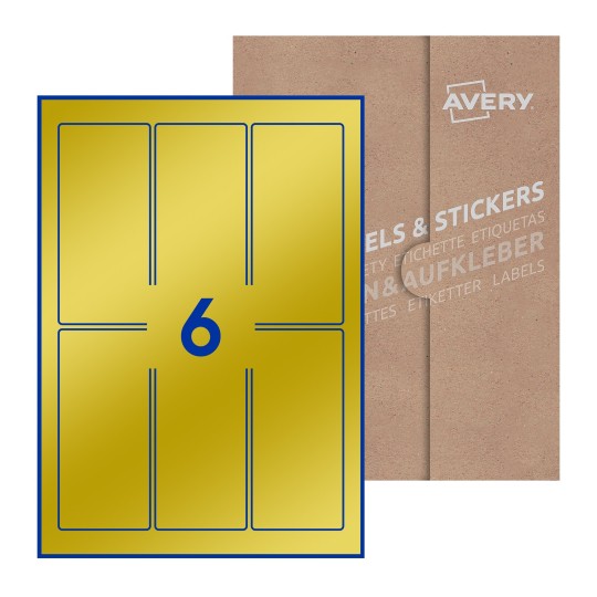 folha branca com 6 etiquetas adesivas retangulares 60x130 com caixa de embalagem de papel - Etiquetas adesivas retangulares Avery® 60 x 130 mm 