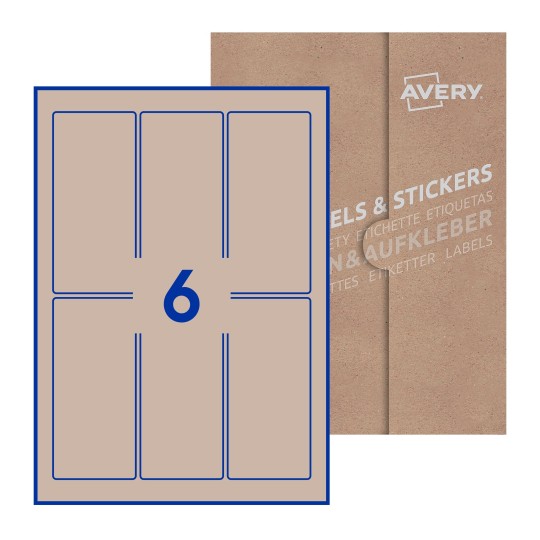folha branca com 6 etiquetas adesivas retangulares 60x130 com caixa de embalagem de papel - Etiquetas adesivas retangulares Avery® 60 x 130 mm 