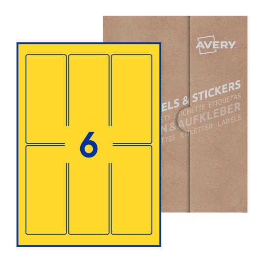 folha branca com 6 etiquetas adesivas retangulares 60x130 com caixa de embalagem de papel - Etiquetas adesivas retangulares Avery® 60 x 130 mm 