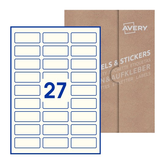 folha branca com 27 etiquetas adesivas retangulares 60x25 com caixa de embalagem de papel - Etiquetas adesivas retangulares Avery® 60 x 25 mm 
