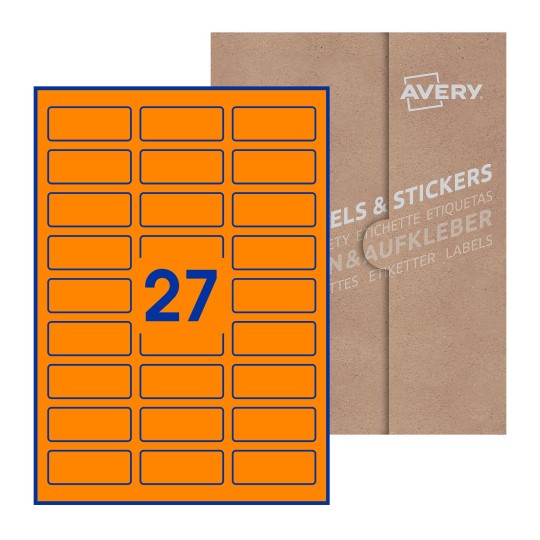 folha branca com 27 etiquetas adesivas retangulares 60x25 com caixa de embalagem de papel - Etiquetas adesivas retangulares Avery® 60 x 25 mm 