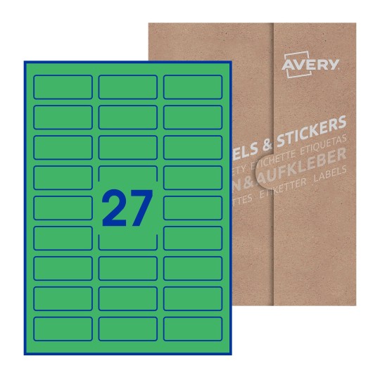 folha branca com 27 etiquetas adesivas retangulares 60x25 com caixa de embalagem de papel - Etiquetas adesivas retangulares Avery® 60 x 25 mm 