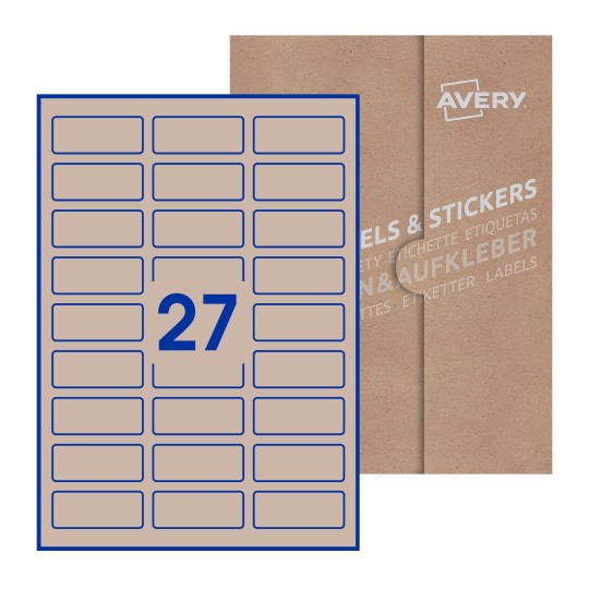 folha branca com 27 etiquetas adesivas retangulares 60x25 com caixa de embalagem de papel - Etiquetas adesivas retangulares Avery® 60 x 25 mm 