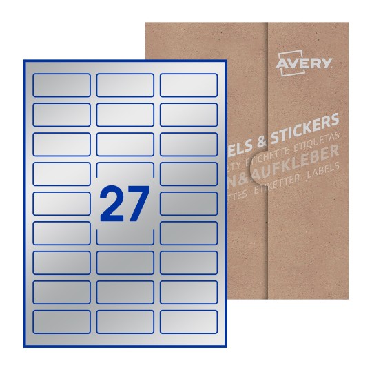 folha branca com 27 etiquetas adesivas retangulares 60x25 com caixa de embalagem de papel - Etiquetas adesivas retangulares Avery® 60 x 25 mm 