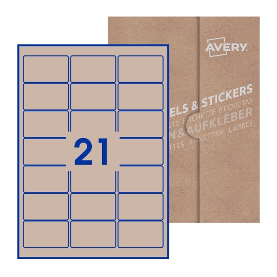 folha branca com 21 etiquetas adesivas retangulares 64x38 com caixa de embalagem de papel - Etiquetas adesivas retangulares Avery® 64 x 38 mm 