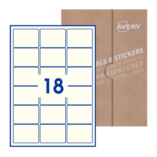 folha branca com 15 etiquetas adesivas retangulares 64x47 com caixa de embalagem de papel - Etiquetas adesivas retangulares Avery® 64 x 47 mm 