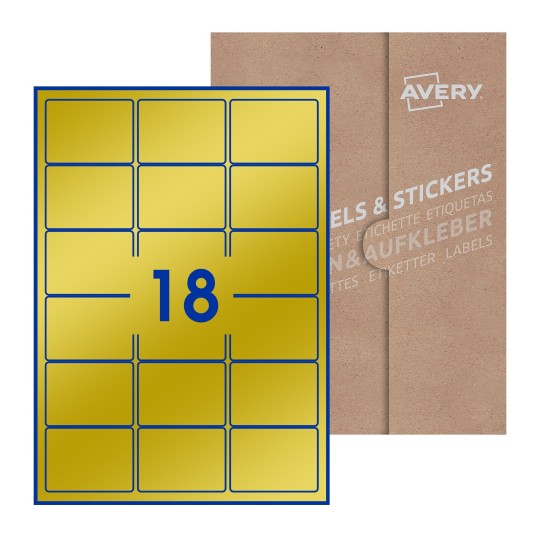 folha branca com 15 etiquetas adesivas retangulares 64x47 com caixa de embalagem de papel - Etiquetas adesivas retangulares Avery® 64 x 47 mm 