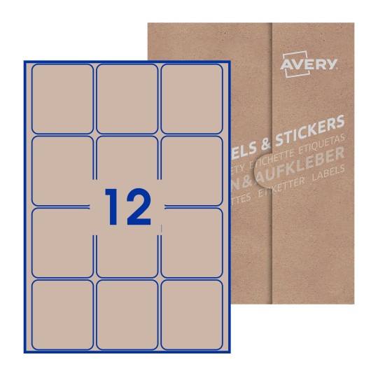 folha branca com 12 etiquetas adesivas retangulares 64x72 com caixa de embalagem de papel - Etiquetas adesivas retangulares Avery® 64 x 72 mm 