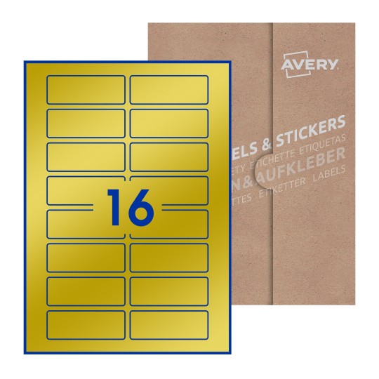 folha branca com 16 etiquetas adesivas retangulares 80x30 com caixa de embalagem de papel - Etiquetas adesivas retangulares Avery® 80 x 30 mm