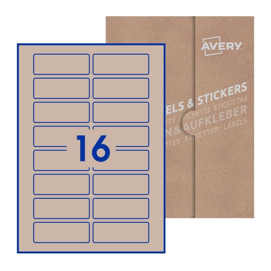folha branca com 16 etiquetas adesivas retangulares 80x30 com caixa de embalagem de papel - Etiquetas adesivas retangulares Avery® 80 x 30 mm