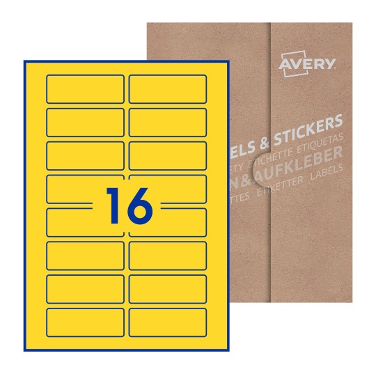 folha branca com 16 etiquetas adesivas retangulares 80x30 com caixa de embalagem de papel - Etiquetas adesivas retangulares Avery® 80 x 30 mm