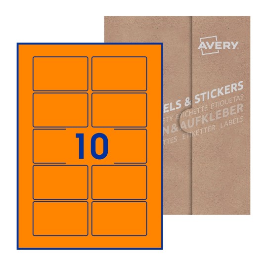 folha branca com 10 etiquetas adesivas retangulares 80x50 com caixa de embalagem de papel - Etiquetas adesivas retangulares Avery® 80 x 50 mm