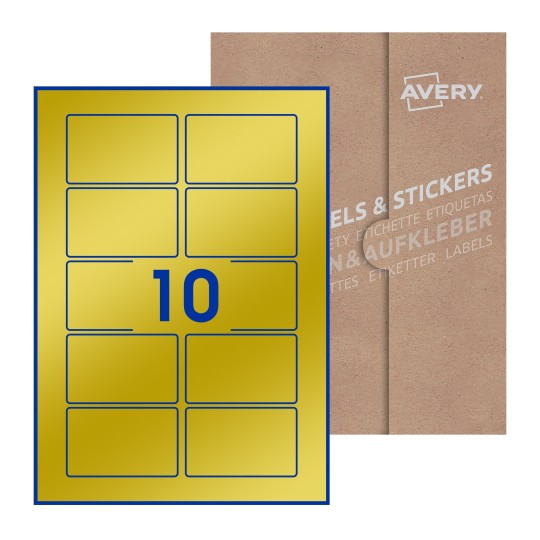 folha branca com 10 etiquetas adesivas retangulares 80x50 com caixa de embalagem de papel - Etiquetas adesivas retangulares Avery® 80 x 50 mm