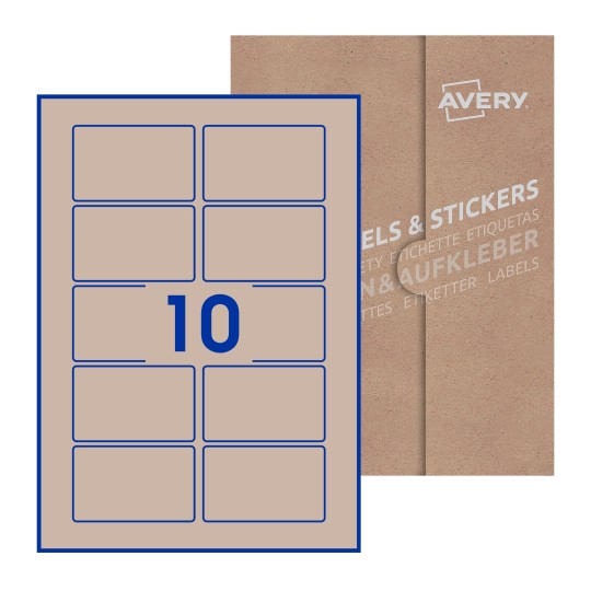folha branca com 10 etiquetas adesivas retangulares 80x50 com caixa de embalagem de papel - Etiquetas adesivas retangulares Avery® 80 x 50 mm