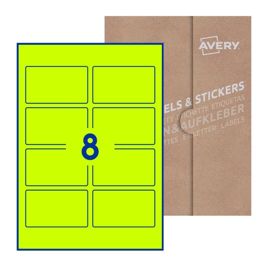 folha branca com 10 etiquetas adesivas retangulares 90x54 com caixa de embalagem de papel - Etiquetas adesivas retangulares Avery® 90 x 54 mm