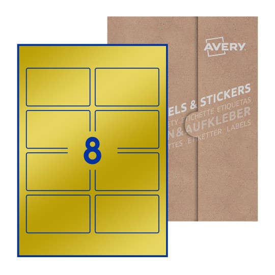 folha branca com 10 etiquetas adesivas retangulares 90x54 com caixa de embalagem de papel - Etiquetas adesivas retangulares Avery® 90 x 54 mm