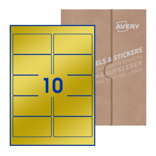 folha branca com 10 etiquetas adesivas retangulares 96x51 com caixa de embalagem de papel - Etiquetas adesivas retangulares Avery® 96 x 51 mm 