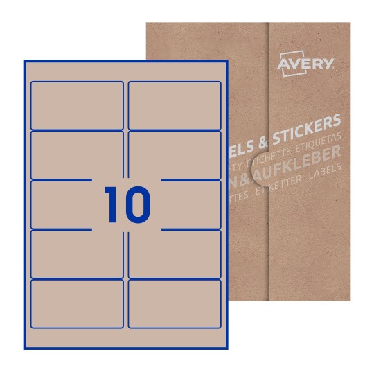 folha branca com 10 etiquetas adesivas retangulares 96x51 com caixa de embalagem de papel - Etiquetas adesivas retangulares Avery® 96 x 51 mm 