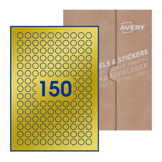 folha branca com 150 etiquetas adesivas redondas 15mm com caixa de embalagem de papel - Etiquetas adesivas redondas Avery® ø 15 mm