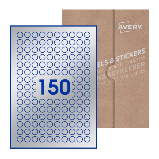 folha branca com 150 etiquetas adesivas redondas 15mm com caixa de embalagem de papel - Etiquetas adesivas redondas Avery® ø 15 mm