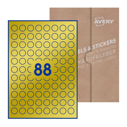 folha branca com 88 etiquetas adesivas redondas 20mm com caixa de embalagem de papel - Etiquetas adesivas redondas Avery® ø 20 mm 