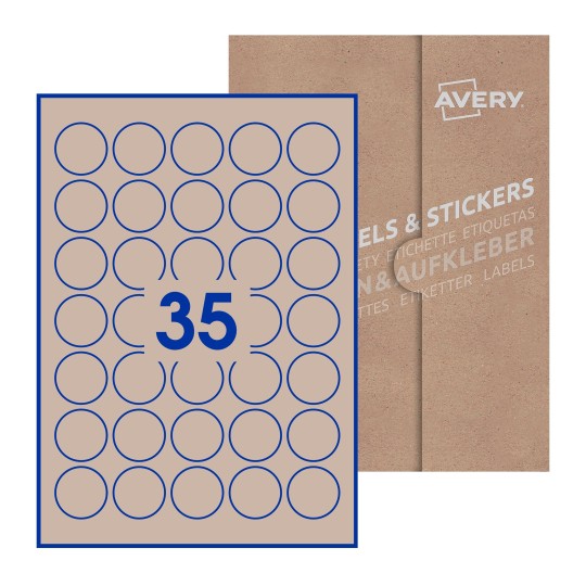 folha branca com 35 etiquetas adesivas redondas com caixa de embalagem de papel - Etiquetas adesivas redondas Avery® ø 35 mm