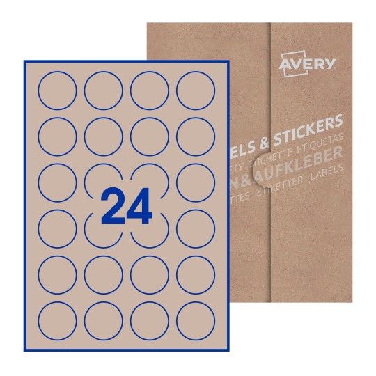folha branca com 24 etiquetas adesivas redondas 40mm com caixa de embalagem de papel - Etiquetas adesivas redondas Avery® ø 40 mm