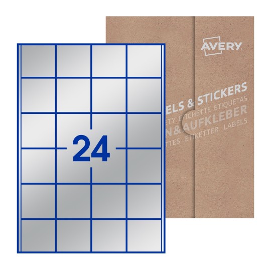 folha branca com 15 etiquetas adesivas quadradas 50x50 com caixa de embalagem de papel - Etiquetas adesivas quadradas Avery® 50 x 50 mm