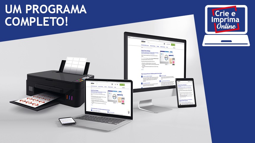 imagem de impressora de pc e tablet com indicação no software de crie e imprima online