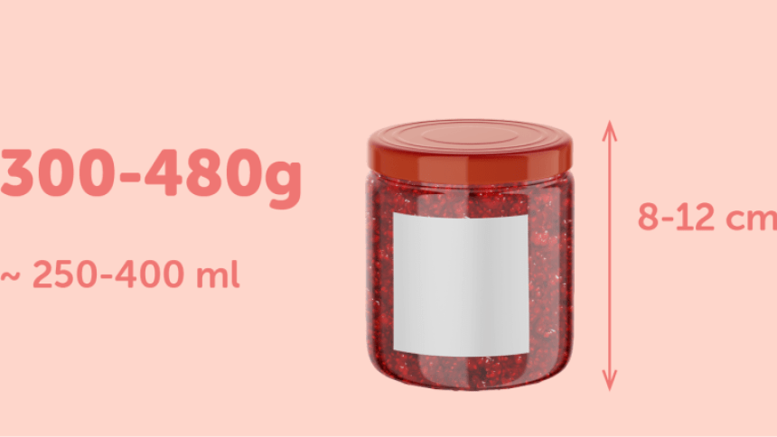 Etiqueta quadrada para potes de 300-480g com 8-12cm de altura colocada em um pote de vidro para conservas