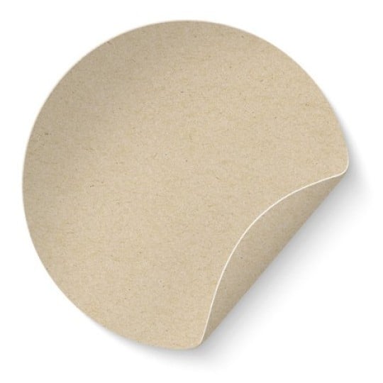 Etiqueta redonda mostrando o material: papel Kraft