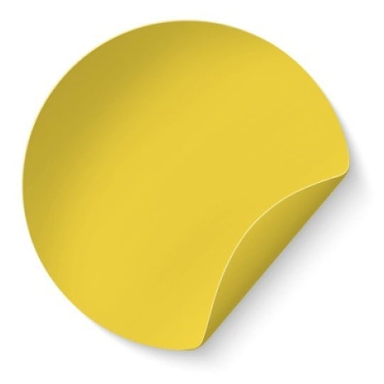 Etiqueta redonda mostrando o material: papel amarelo opaco