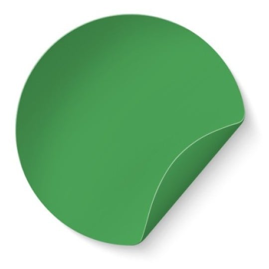 Etiqueta redonda mostrando o material: papel verde opaco