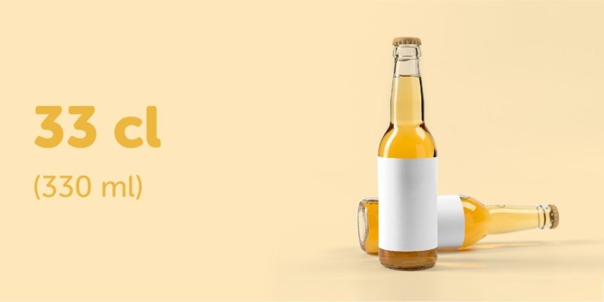 Etiqueta adesiva envolvente colocada em garrafa de cerveja de 33cl