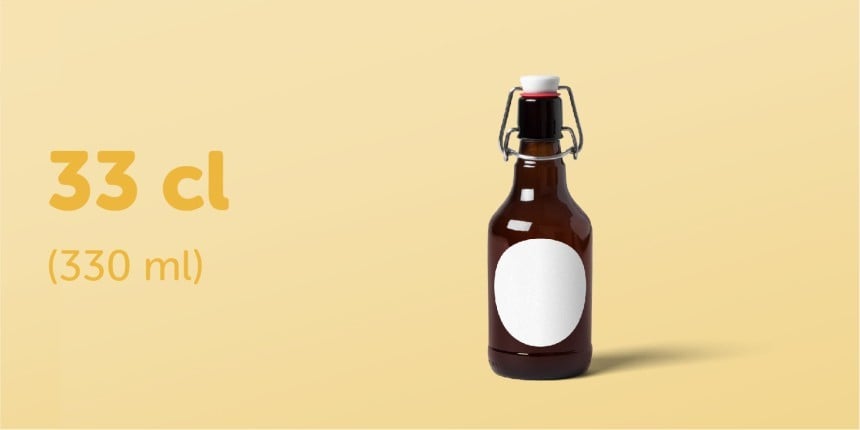 Etiqueta adesiva ovais colocada em garrafa de cerveja de 33cl	