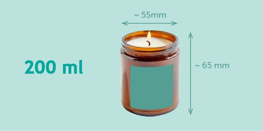 Etiqueta quadrada para potes de vela de 200ml com 65mm de altura e 55mm de largura