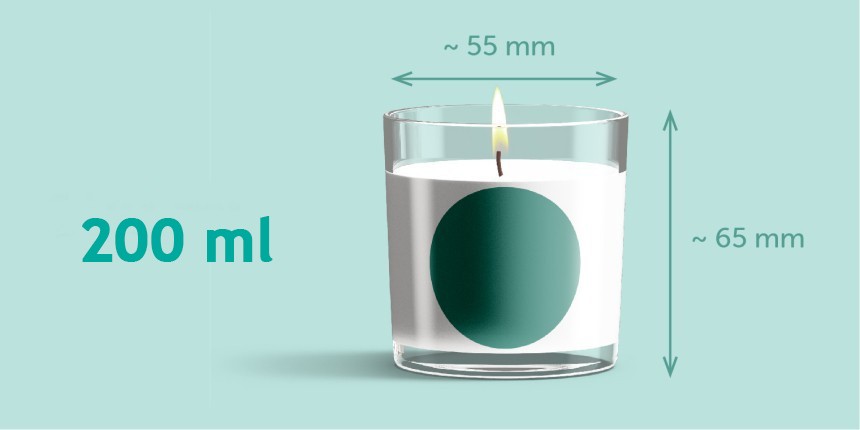 Etiqueta oval para potes de vela de 200ml com 65mm de altura e 55mm de largura
