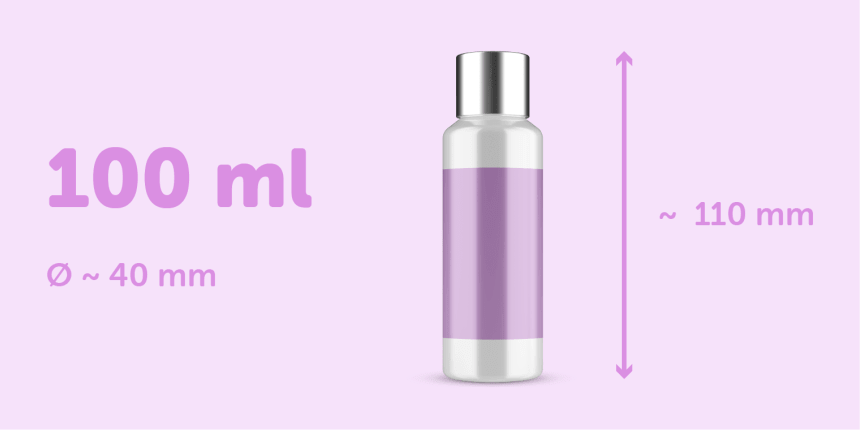 Etiqueta adesiva para potes de 100ml com 40mm de diâmetro e 110mm de altura colocada em pote transparente