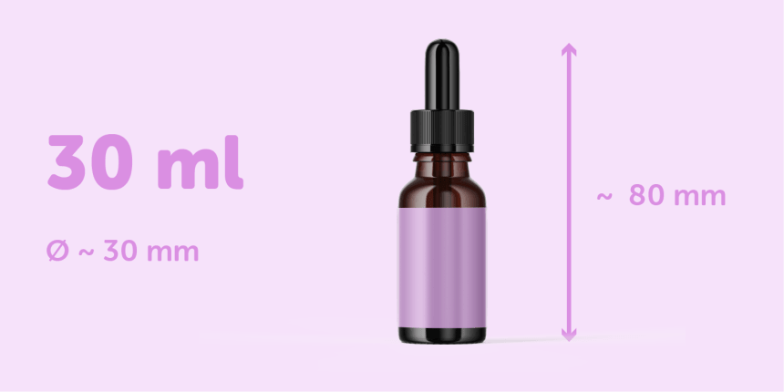 Etiqueta de pote de cosméticos de 30 ml com 80 mm de altura diâmetro 30mm colocada em pote âmbar, etiqueta roxa