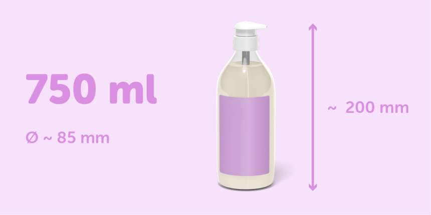 Etiqueta de pote de cosméticos de 750 ml com 200 mm diâmetro 85mm de altura colocada em pote transparente, etiqueta roxa