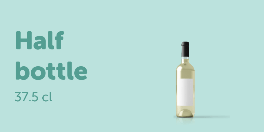 Etiqueta adesiva retangulares 60x80 mm colocada em garrafa de vidro de 37.5 cl para vinho