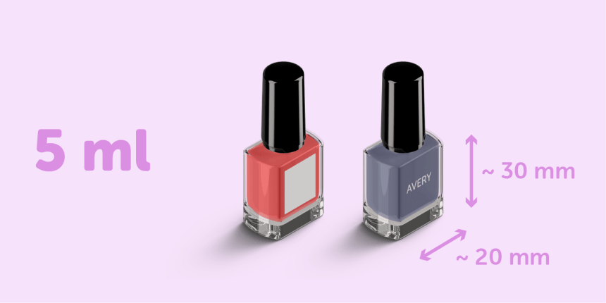 Etiquetas quadradas de vidrinhos de esmalte 5ml 30mm de altura 20mm de comprimento colocadas em dois vidrinhos roxo e cinza