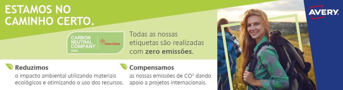Faixa indicando redução de emissões com certificação de empresa carbono neutra. Texto: estamos no caminho certo